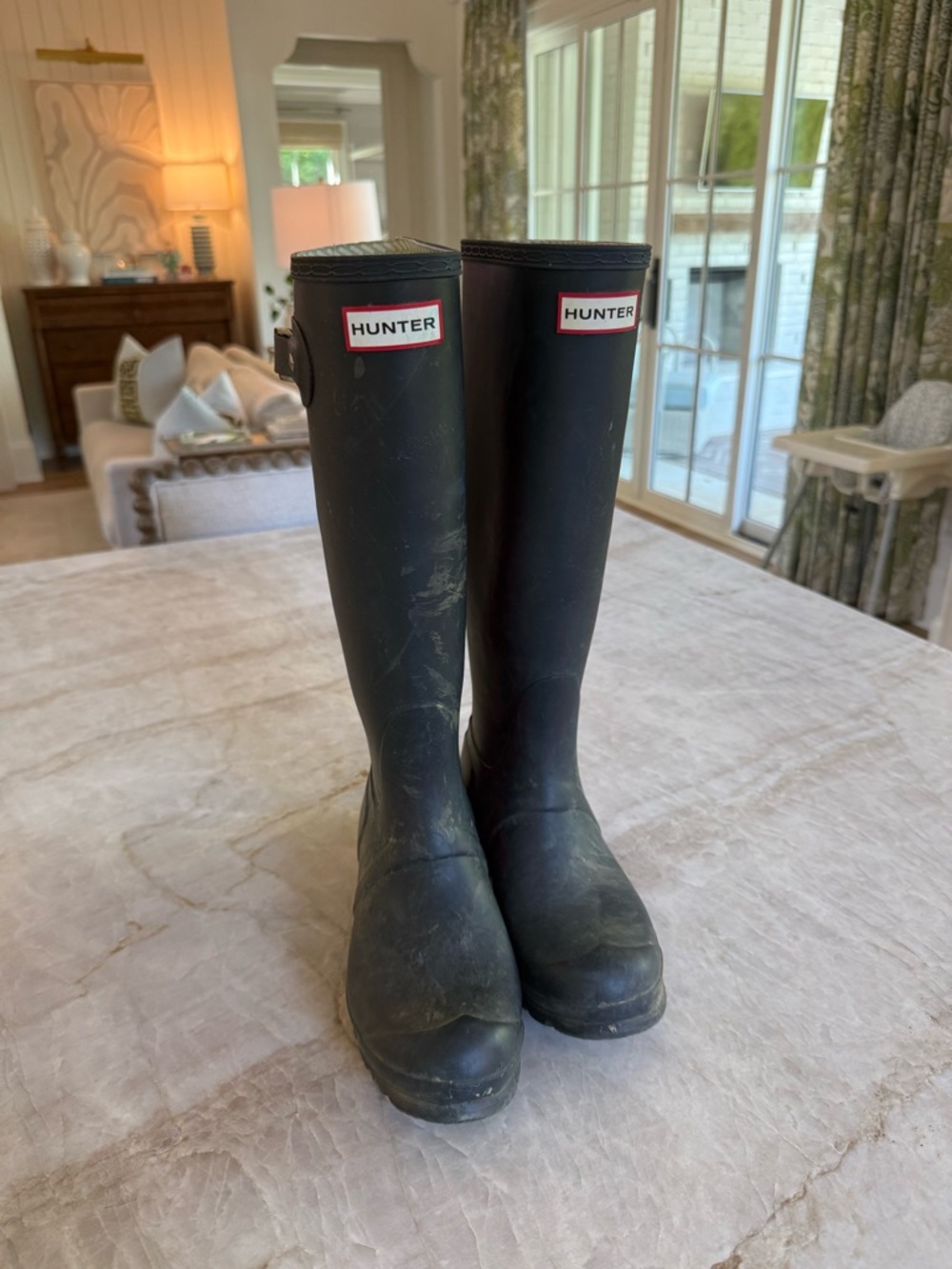 Hunter Tall Matte Black Rain Boots with Logo